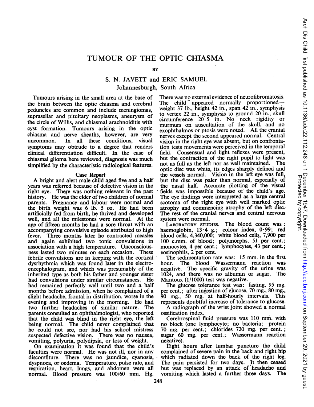 Tumour of the Optic Chiasma by S