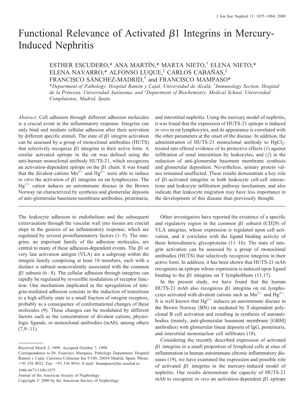 Functional Relevance of Activated ß1 Integrins in Mercury