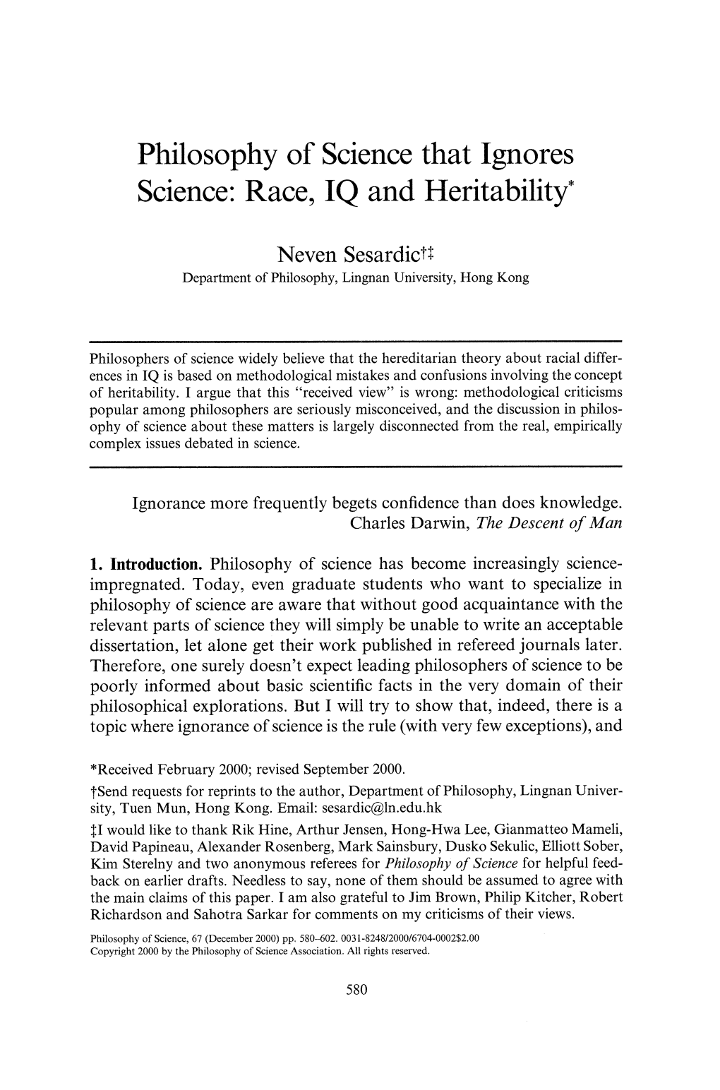 Race, IQ and Heritability*