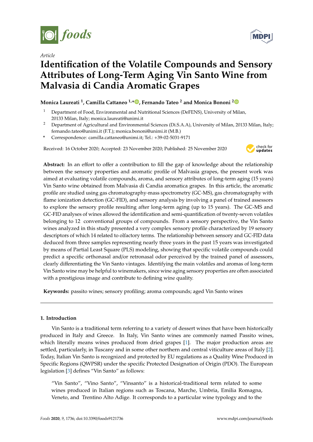 Identification of the Volatile Compounds and Sensory Attributes of Long-Term Aging Vin Santo Wine from Malvasia Di Candia Aromat