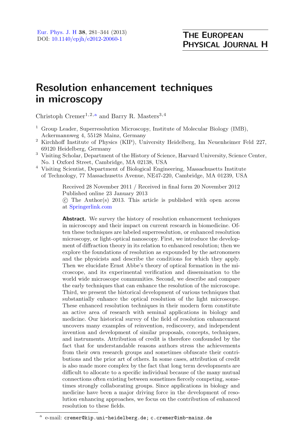 Resolution Enhancement Techniques in Microscopy