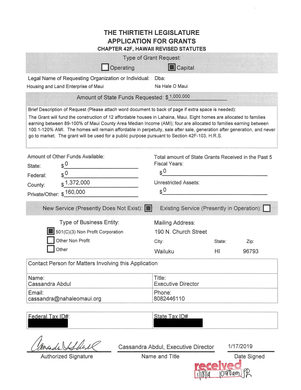 Housing and Land Enterprise of Maui. CIP Redacted.Pdf