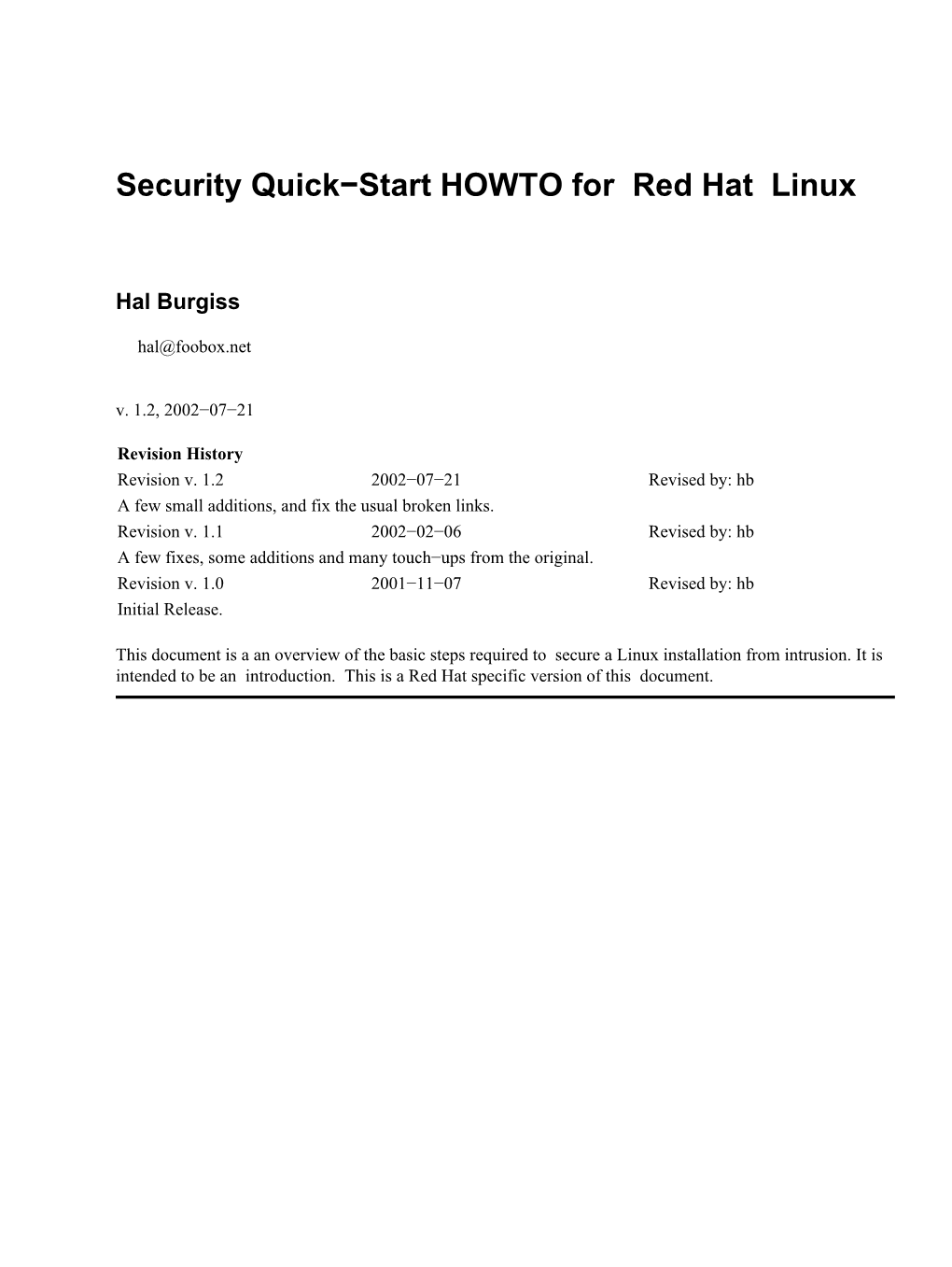 Security Quick-Start HOWTO for Red Hat Linux