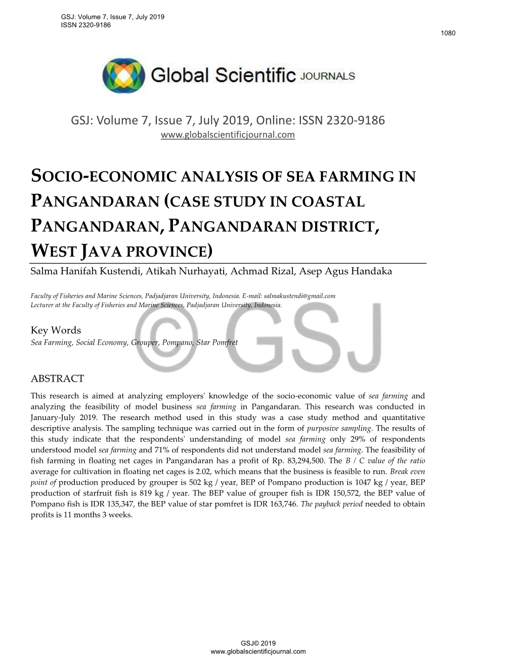 Socio-Economic Analysis of Sea