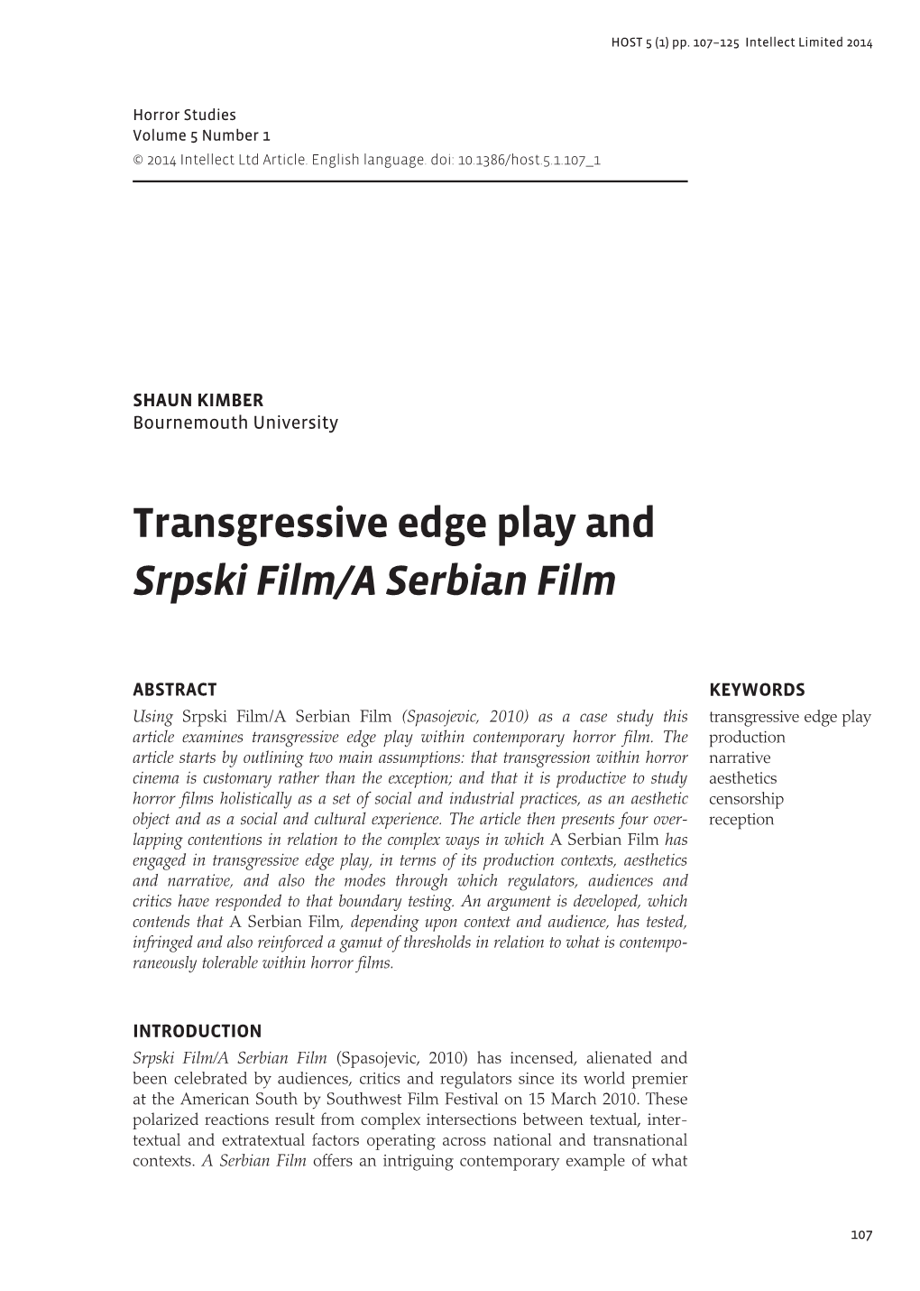 Transgressive Edge Play and Srpski Film/A Serbian Film