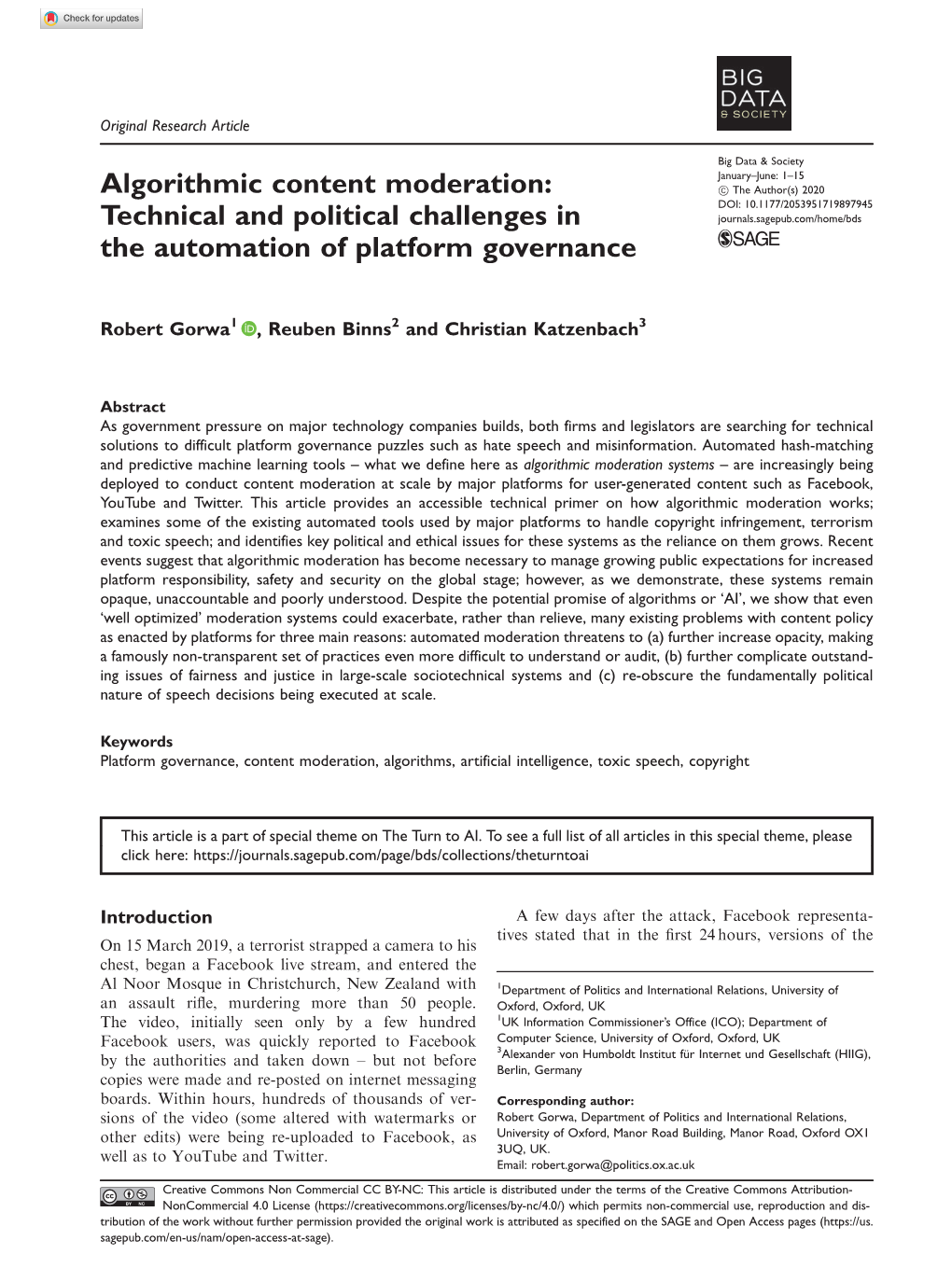 Algorithmic Content Moderation: Technical and Political Challenges