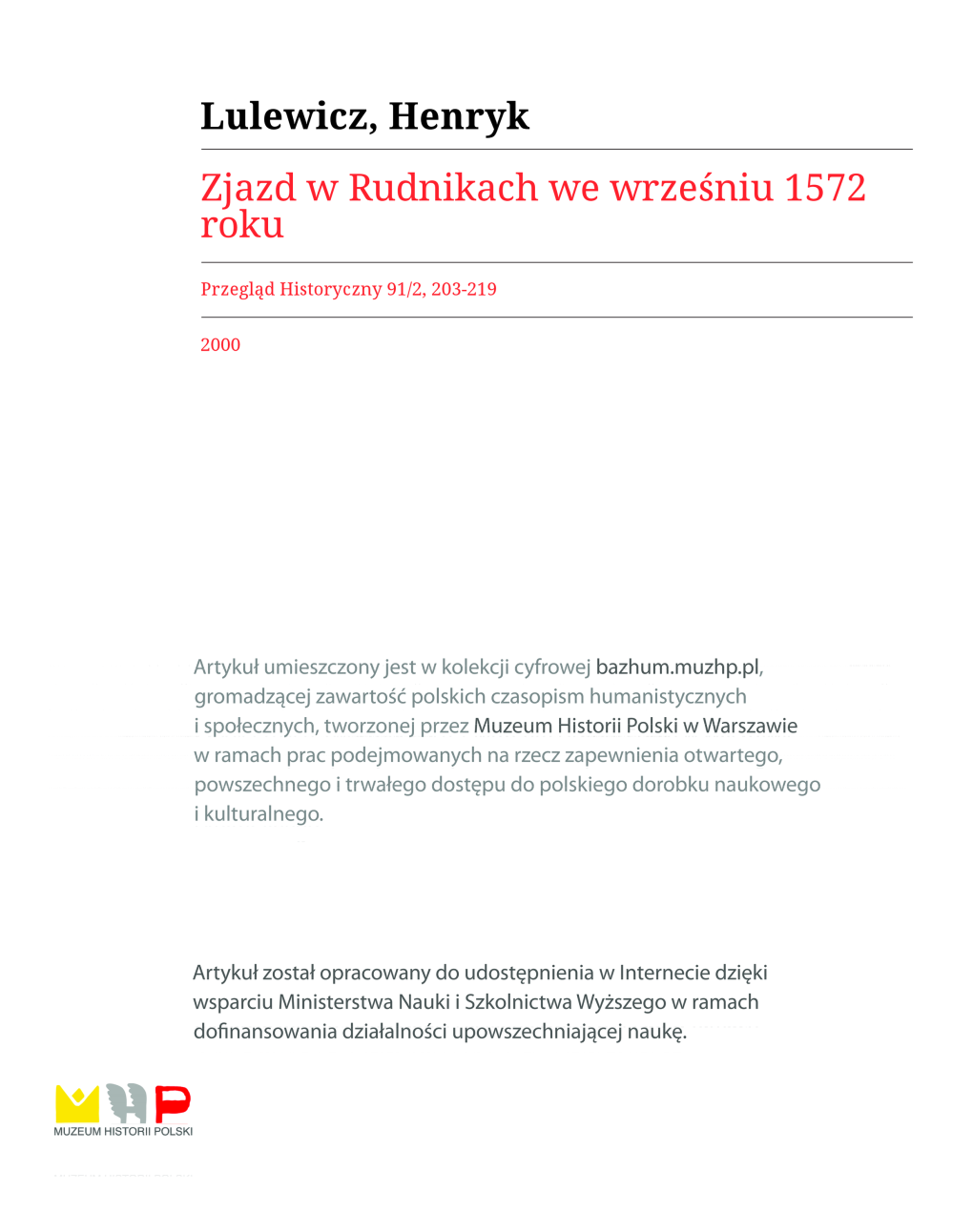 Zjazd W Rudnikach We Wrześniu 1572 Roku