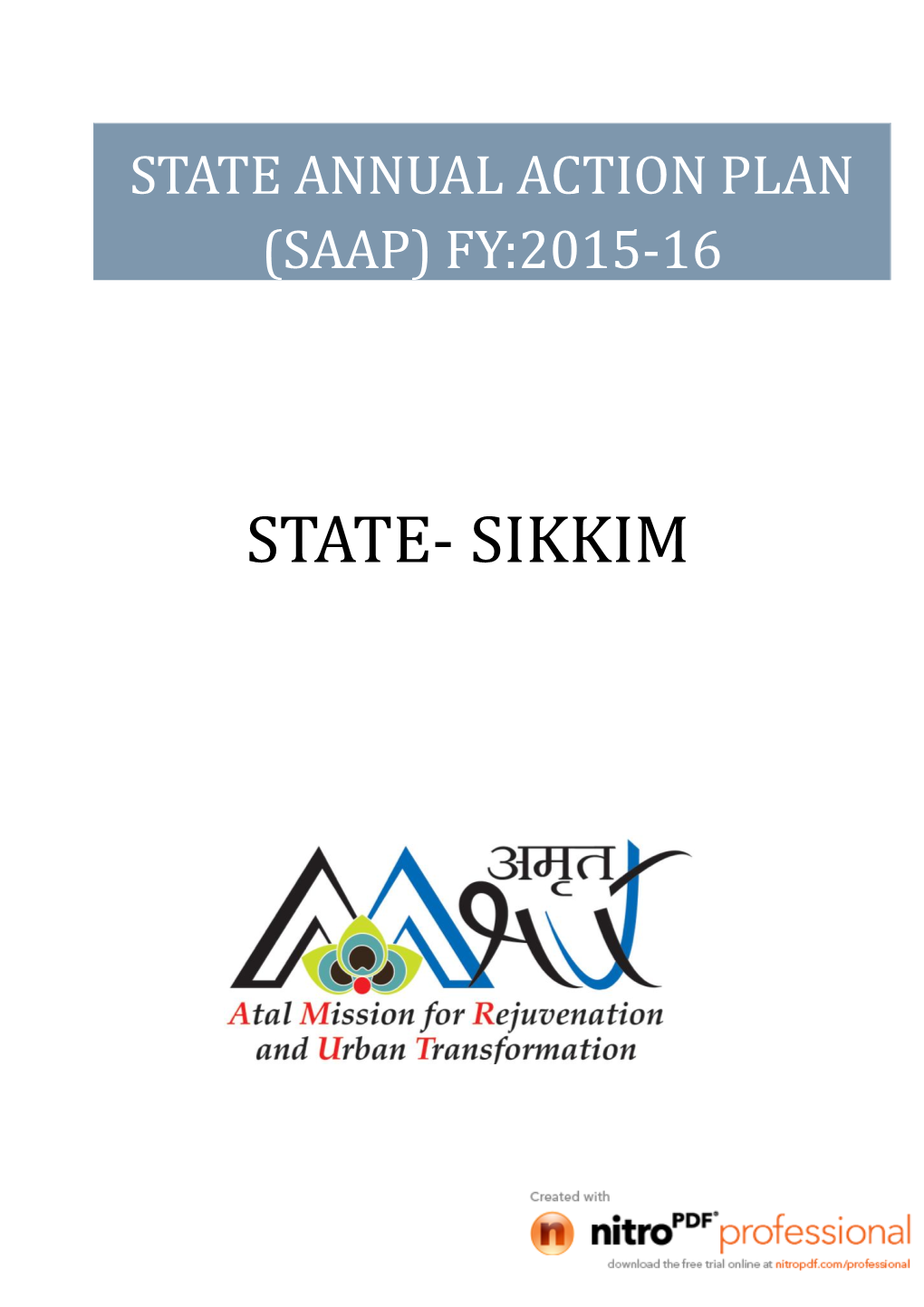 STATE ANNUAL ACTION PLAN (SAAP) for Sikkim