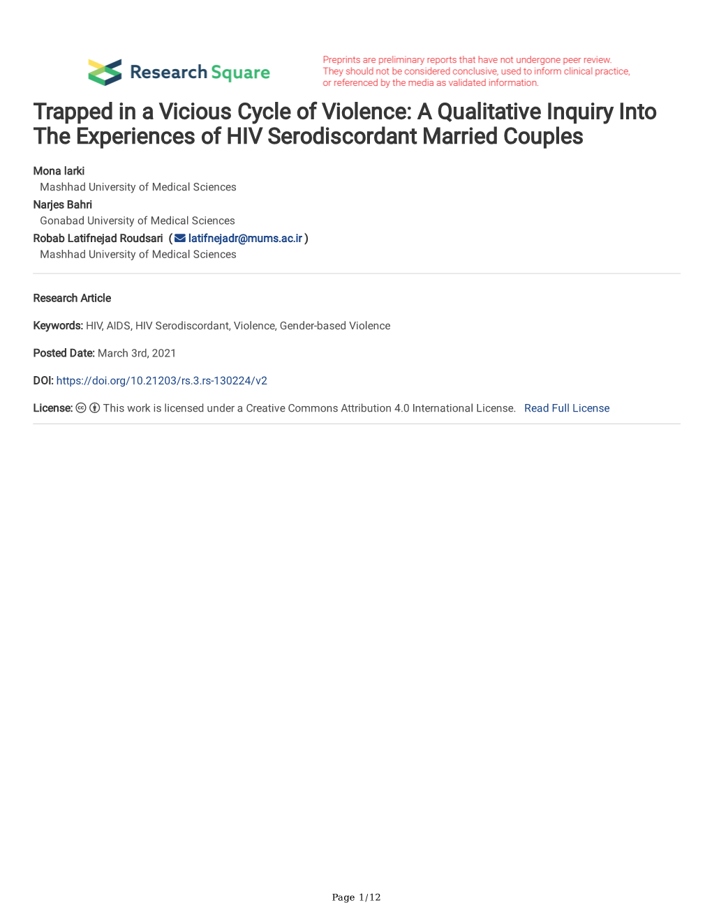 A Qualitative Inquiry Into the Experiences of HIV Serodiscordant Married Couples