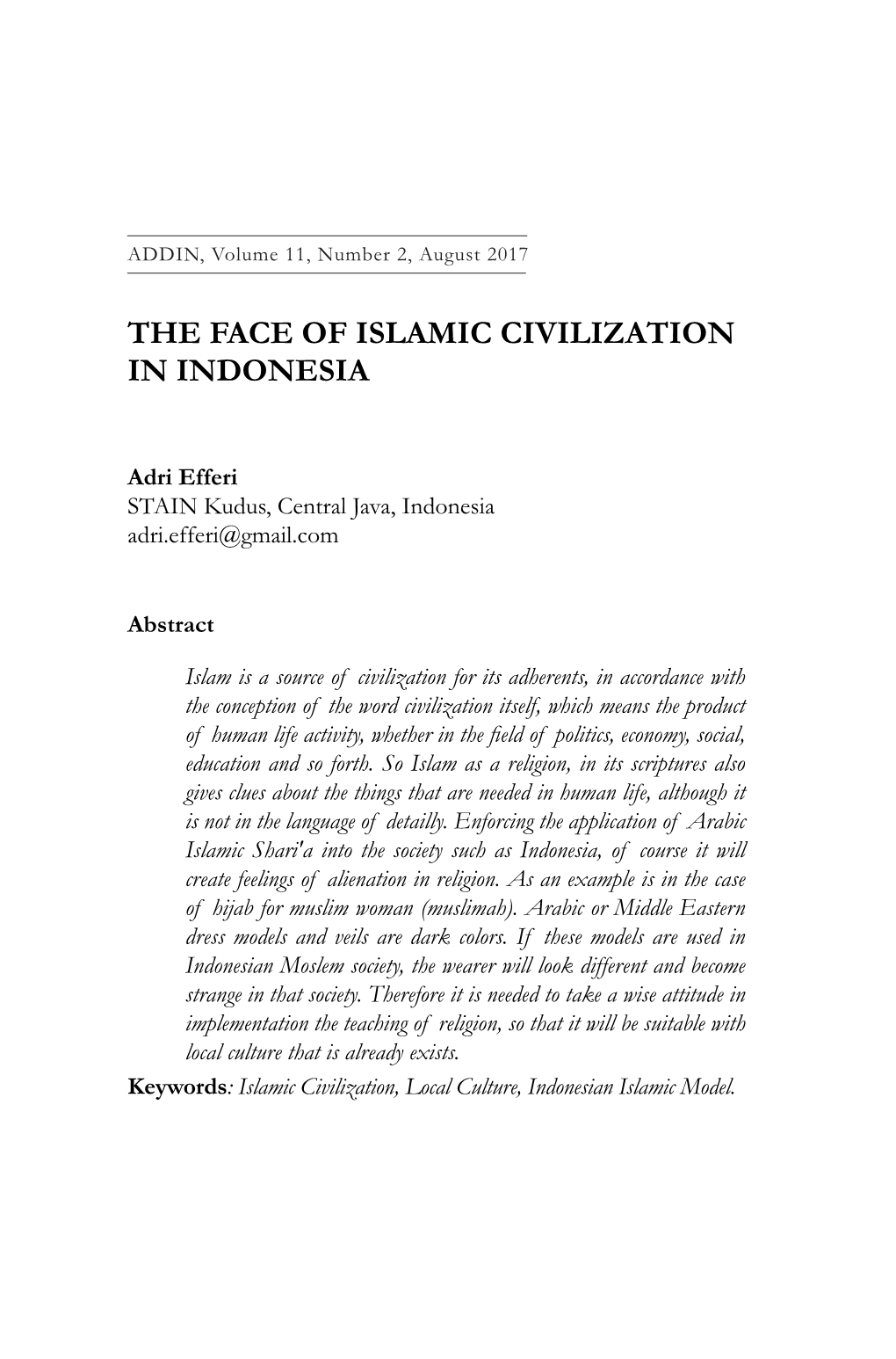 The Face of Islamic Civilization in Indonesia