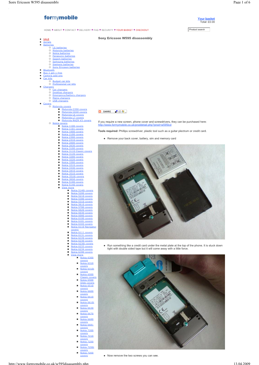 Page 1 of 6 Sony Ericsson W595 Disassembly 13.04.2009