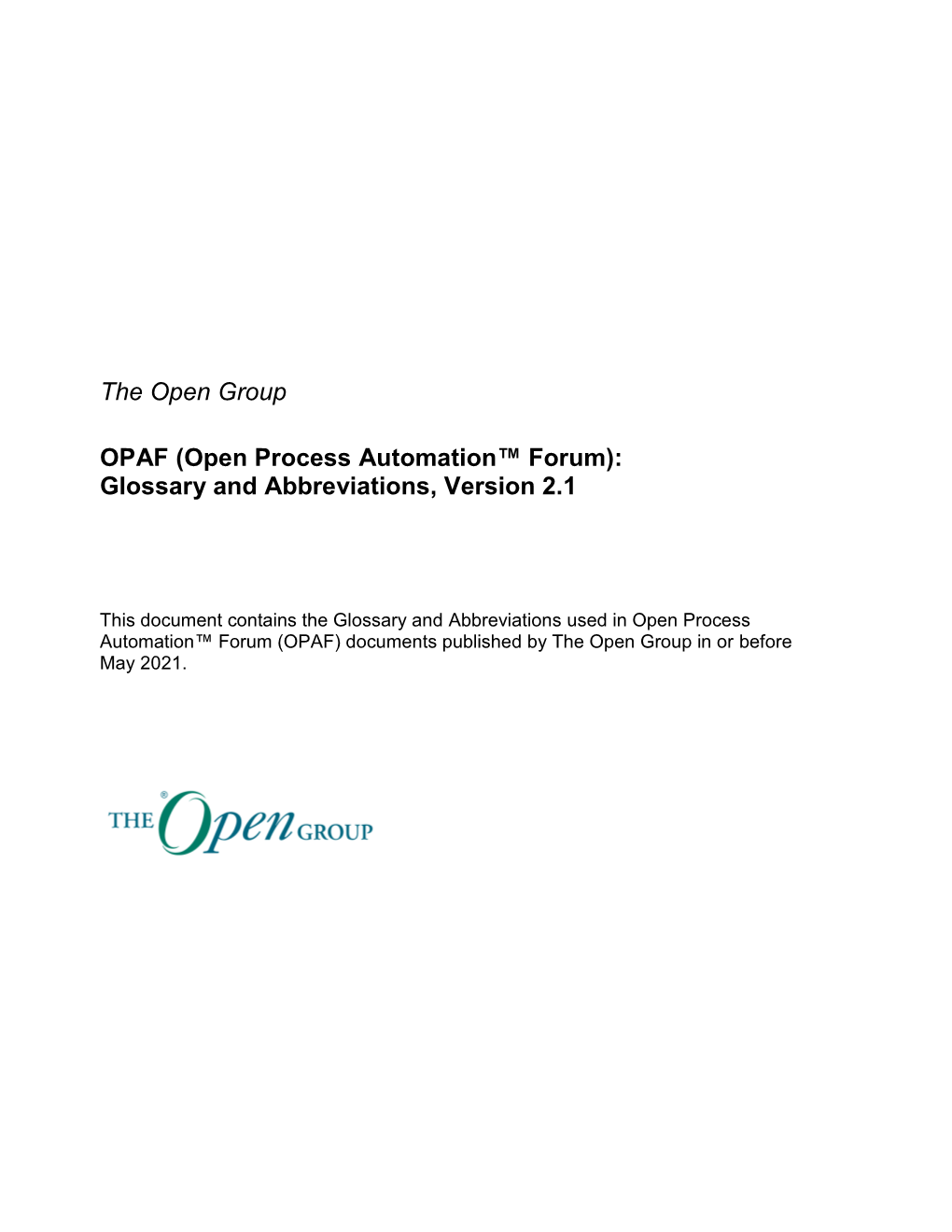 OPAF Glossary & Abbreviations, Version 2.1