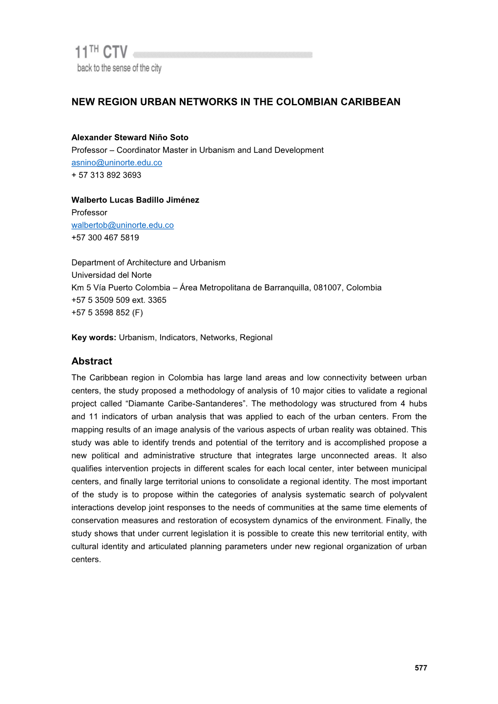 New Region Urban Networks in the Colombian Caribbean