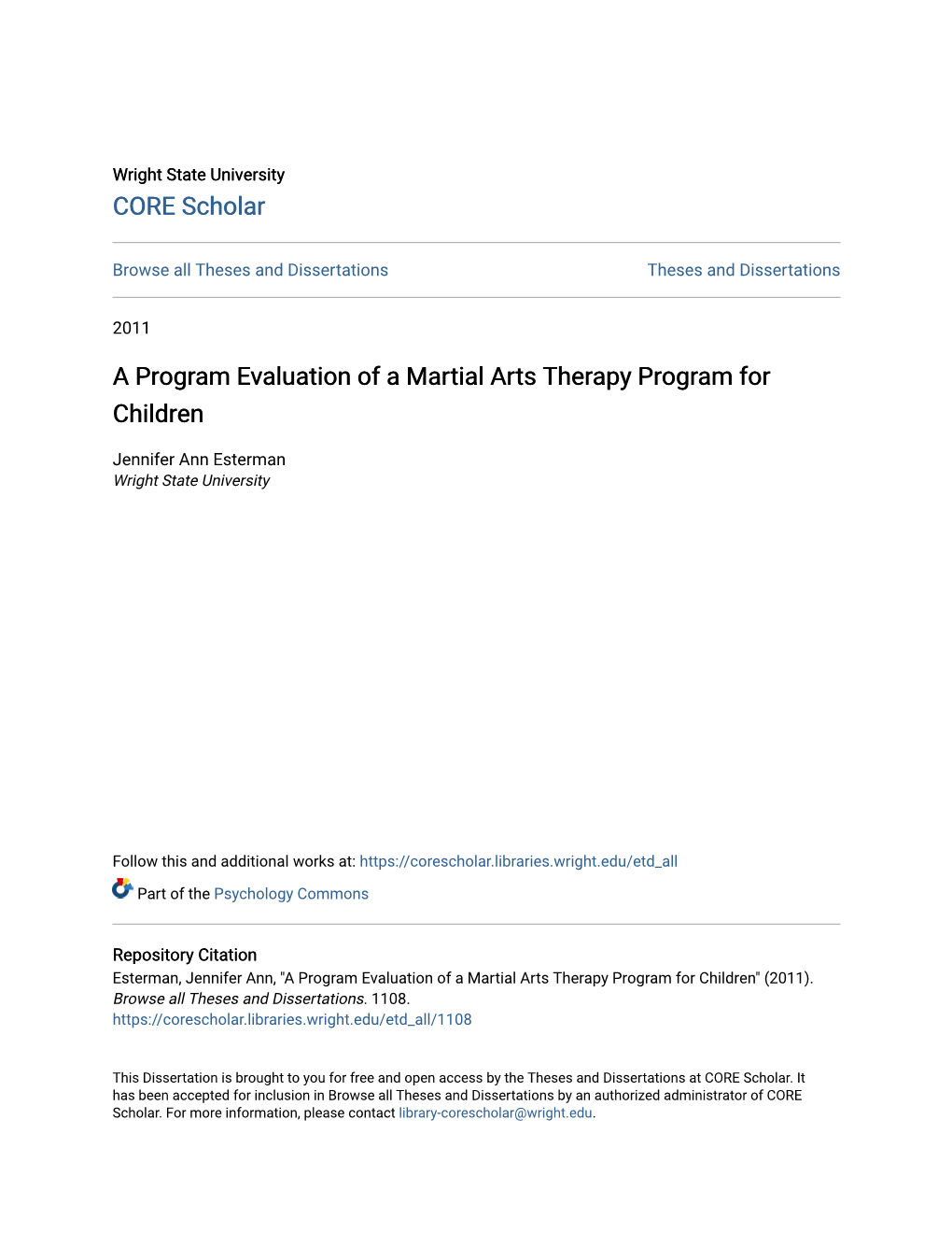 A Program Evaluation of a Martial Arts Therapy Program for Children