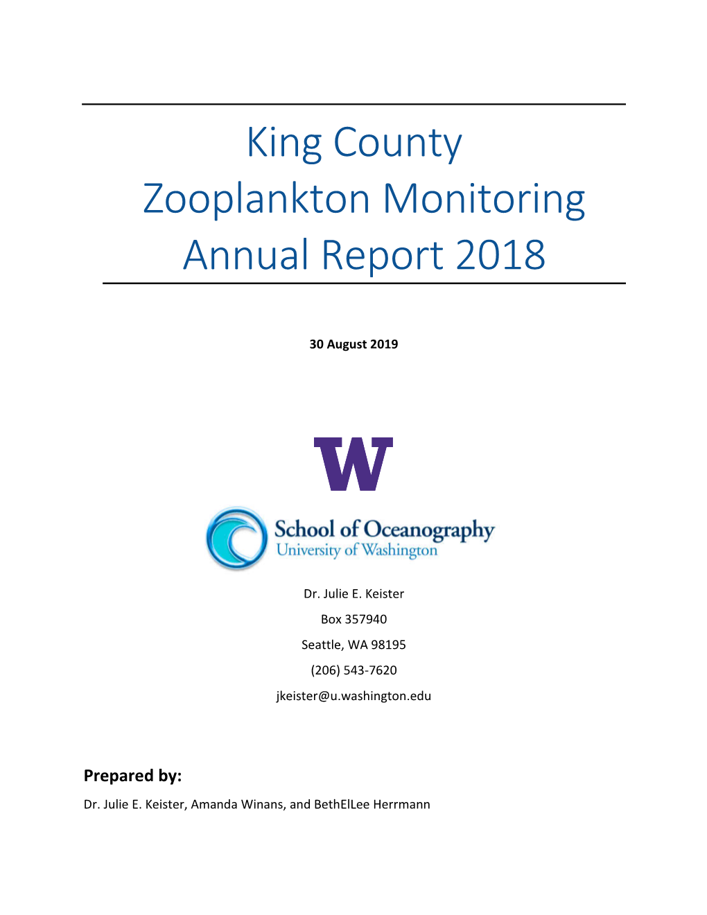 King County Zooplankton Monitoring Annual Report 2018