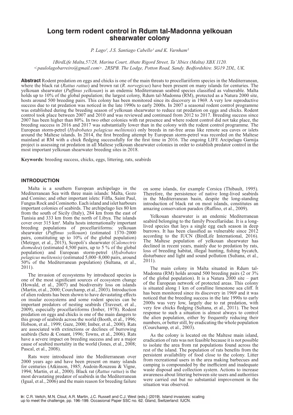 Long Term Rodent Control in Rdum Tal-Madonna Yelkouan Shearwater Colony