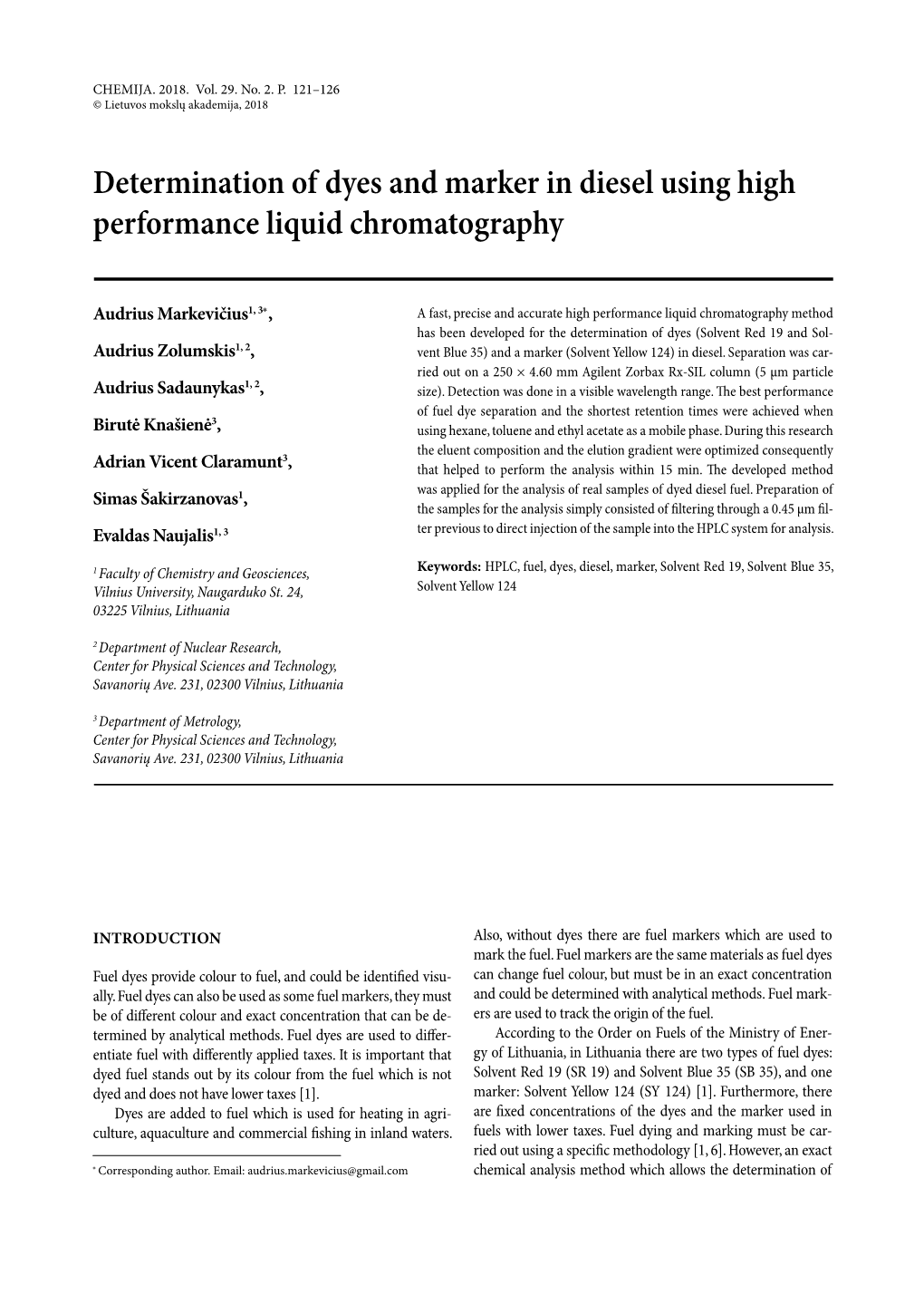 Determination of Dyes and Marker in Diesel Using High Performance Liquid Chromatography