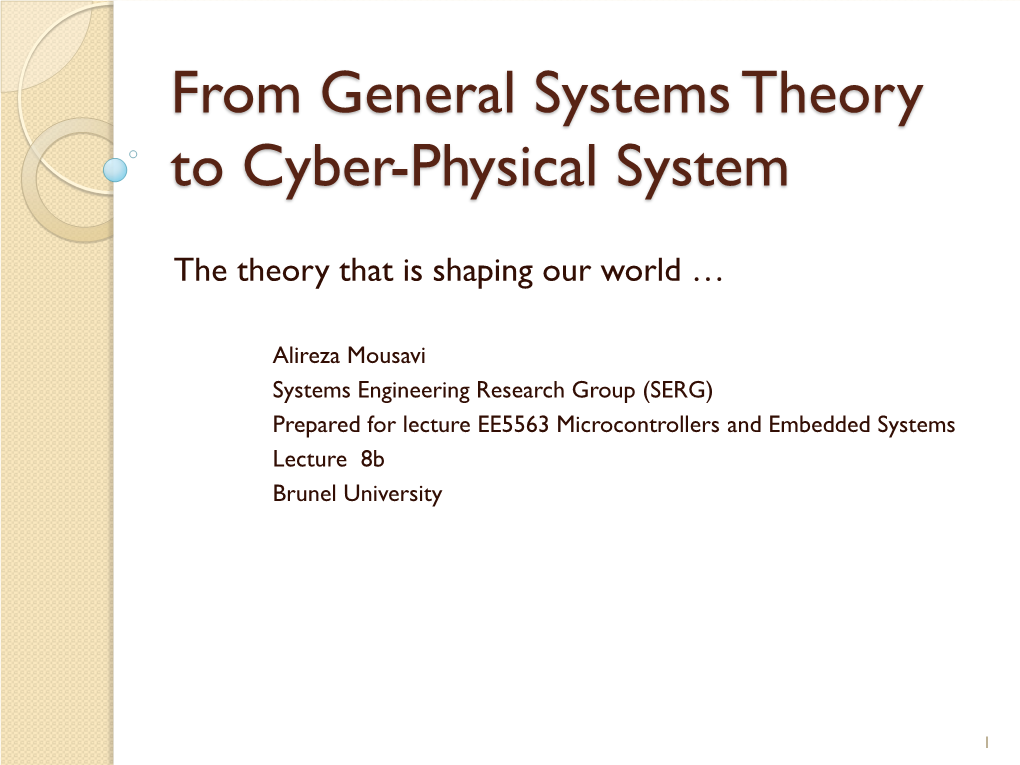 From General Systems Theory to Cyber-Physical System