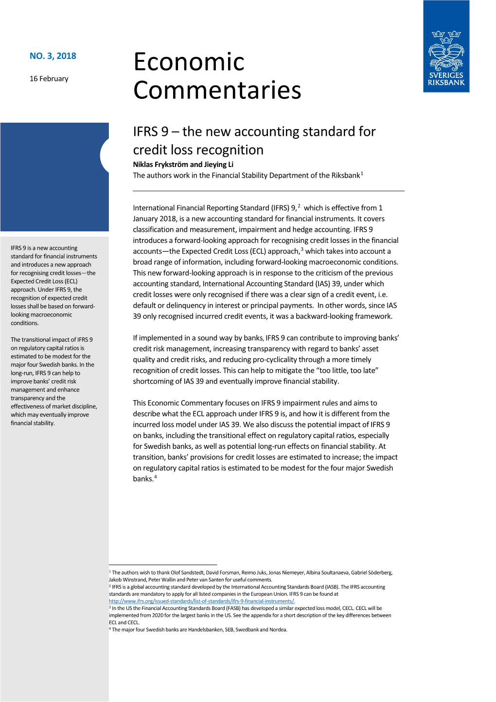 IFRS 9 – the New Accounting Standard for Credit Loss Recognition