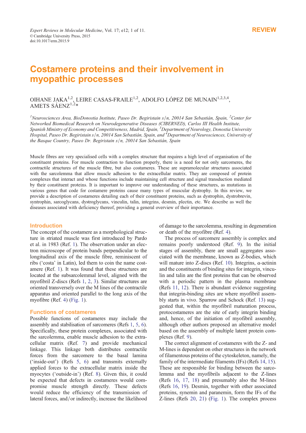 Costamere Proteins and Their Involvement in Myopathic Processes