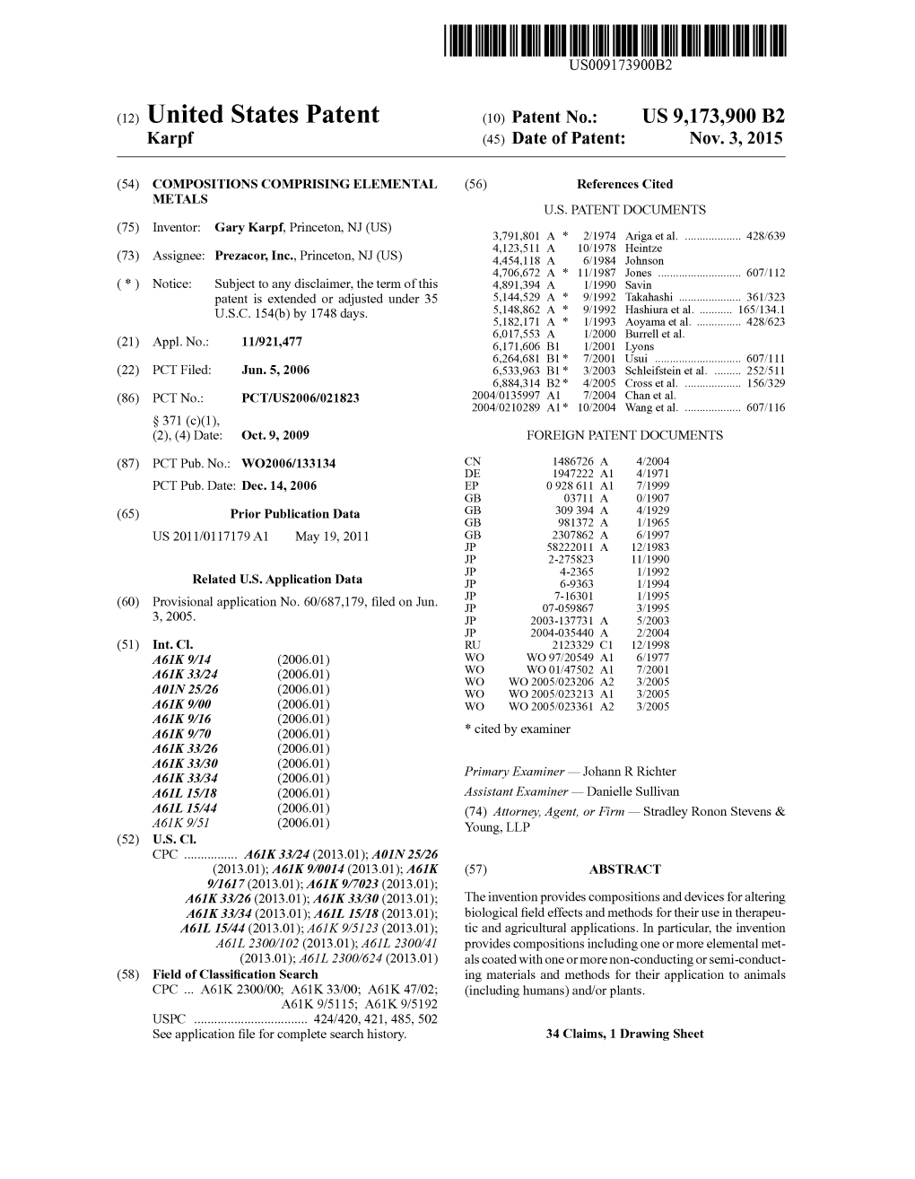 (12) United States Patent (10) Patent No.: US 9,173,900 B2 Karpf (45) Date of Patent: Nov