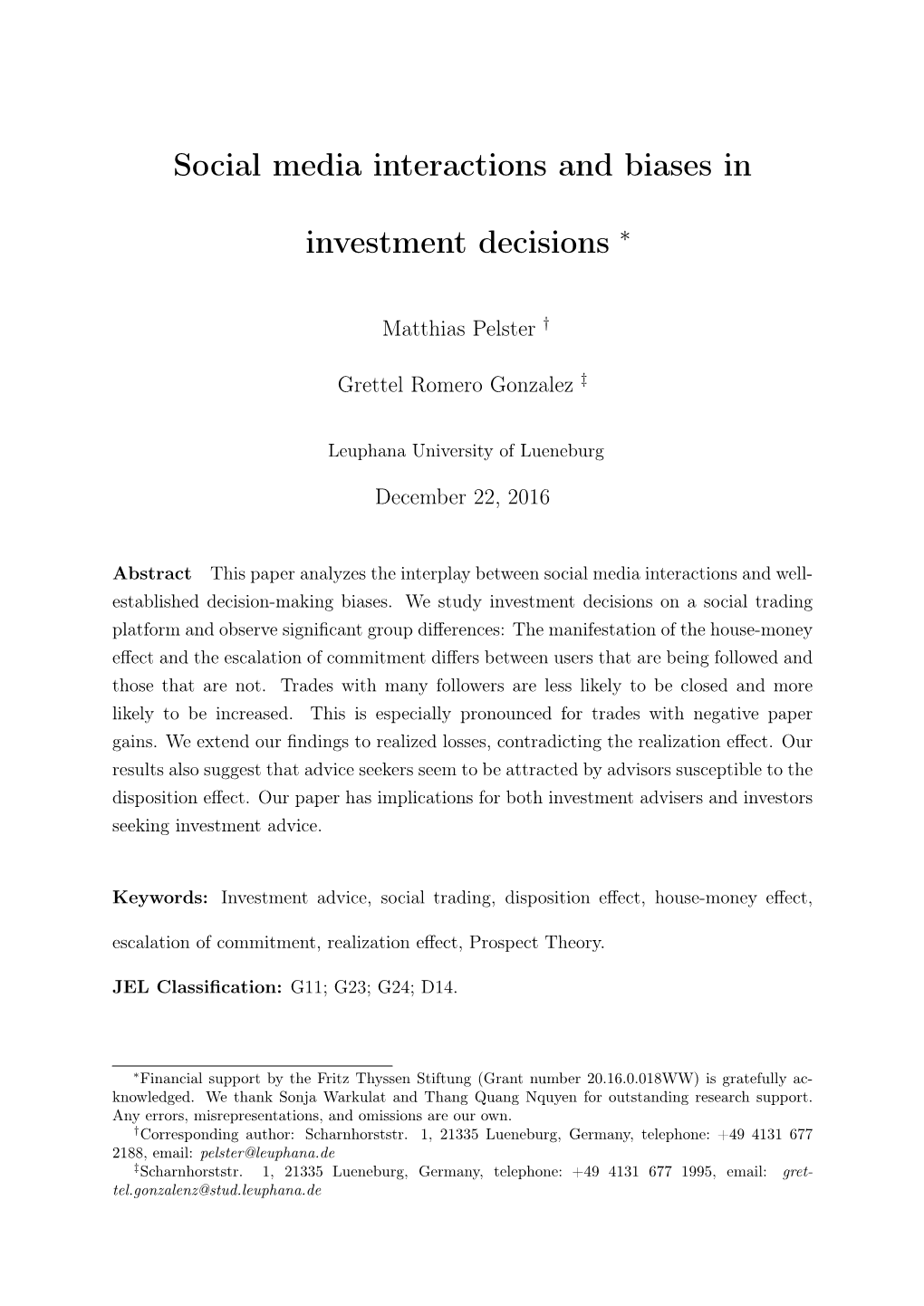 Social Media Interactions and Biases in Investment Decisions