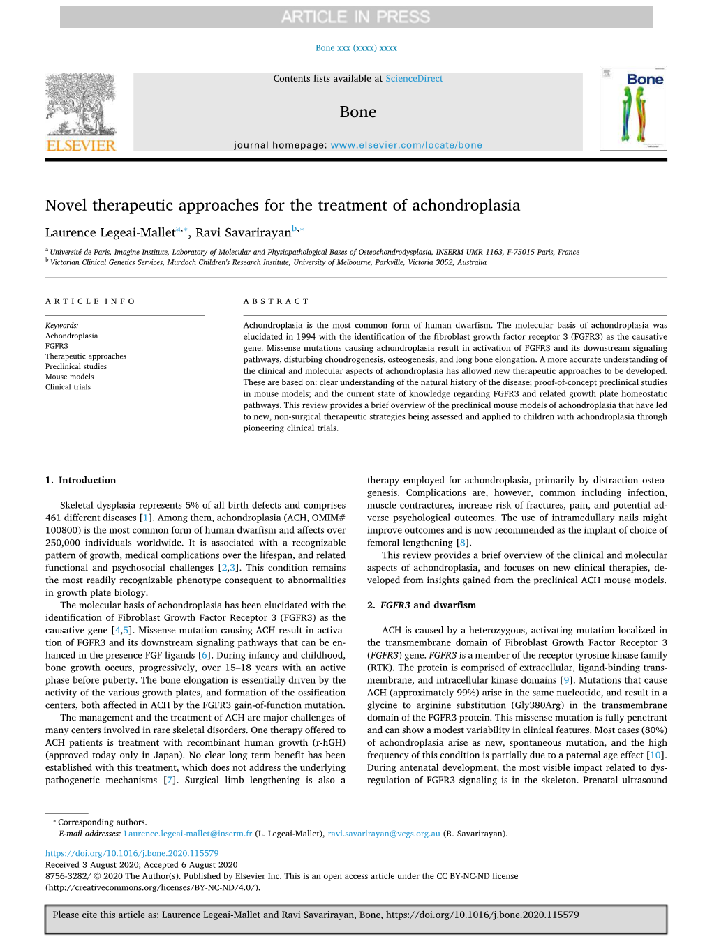 Novel Therapeutic Approaches for the Treatment of Achondroplasia