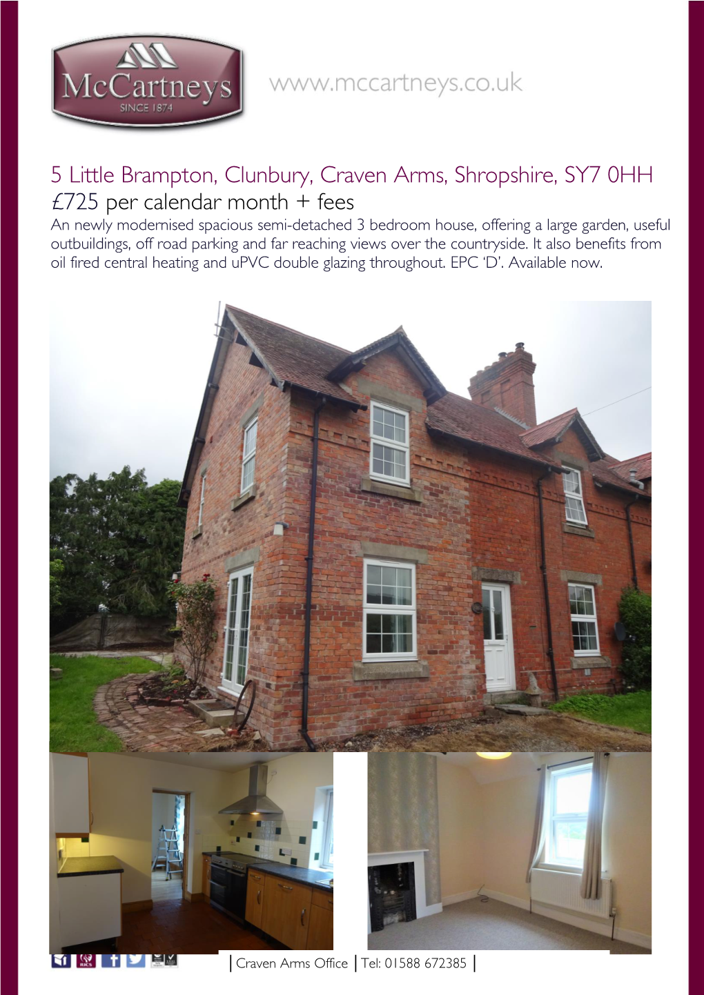 5 Little Brampton, Clunbury, Craven Arms, Shropshire, SY7 0HH £725 Per Calendar Month + Fees