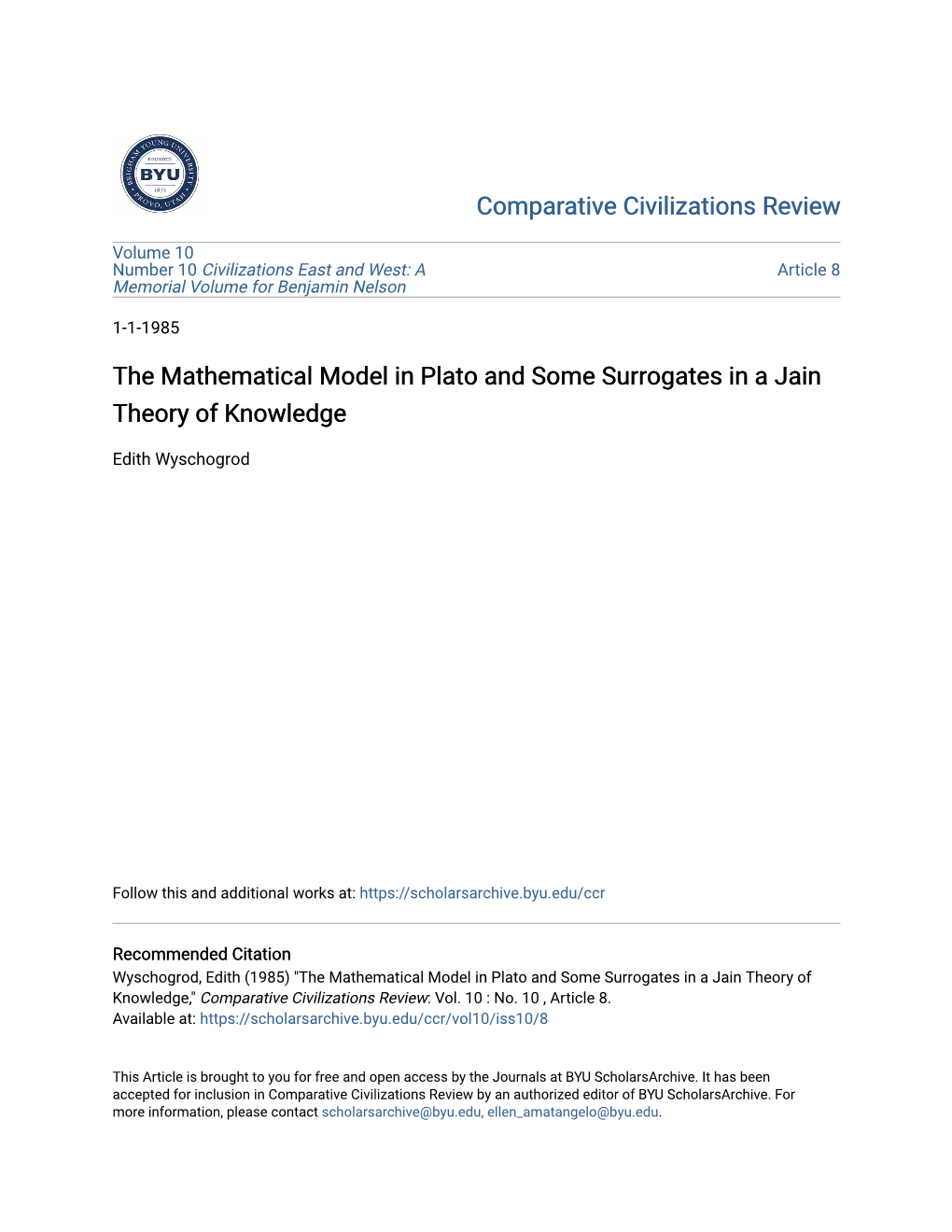 The Mathematical Model in Plato and Some Surrogates in a Jain Theory of Knowledge