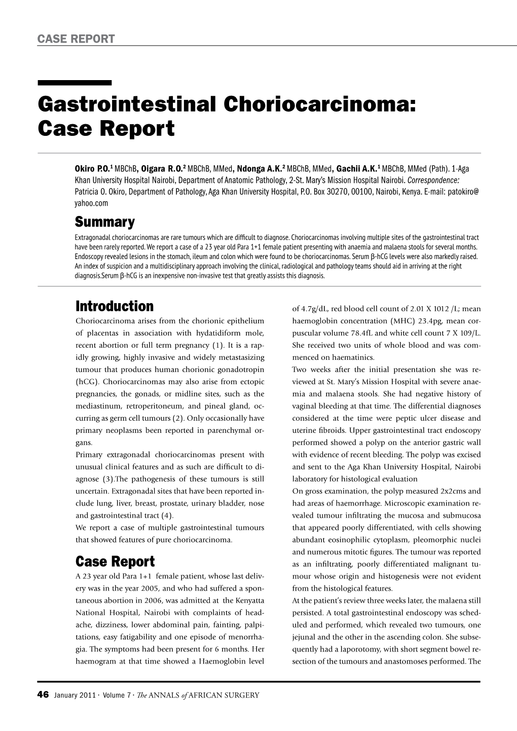 Gastrointestinal Choriocarcinoma: Case Report