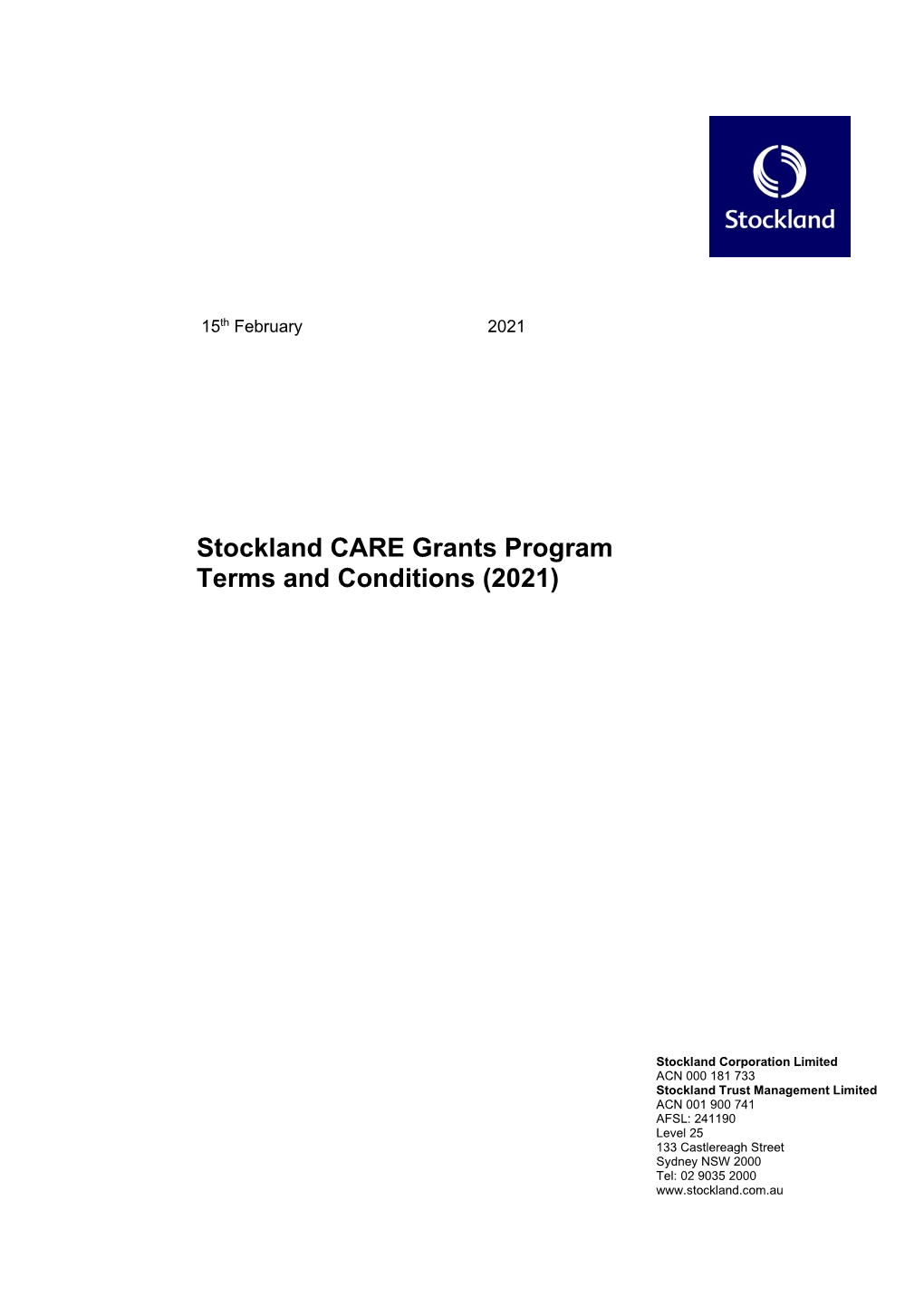 Stockland CARE Grants Program Terms and Conditions (2021)