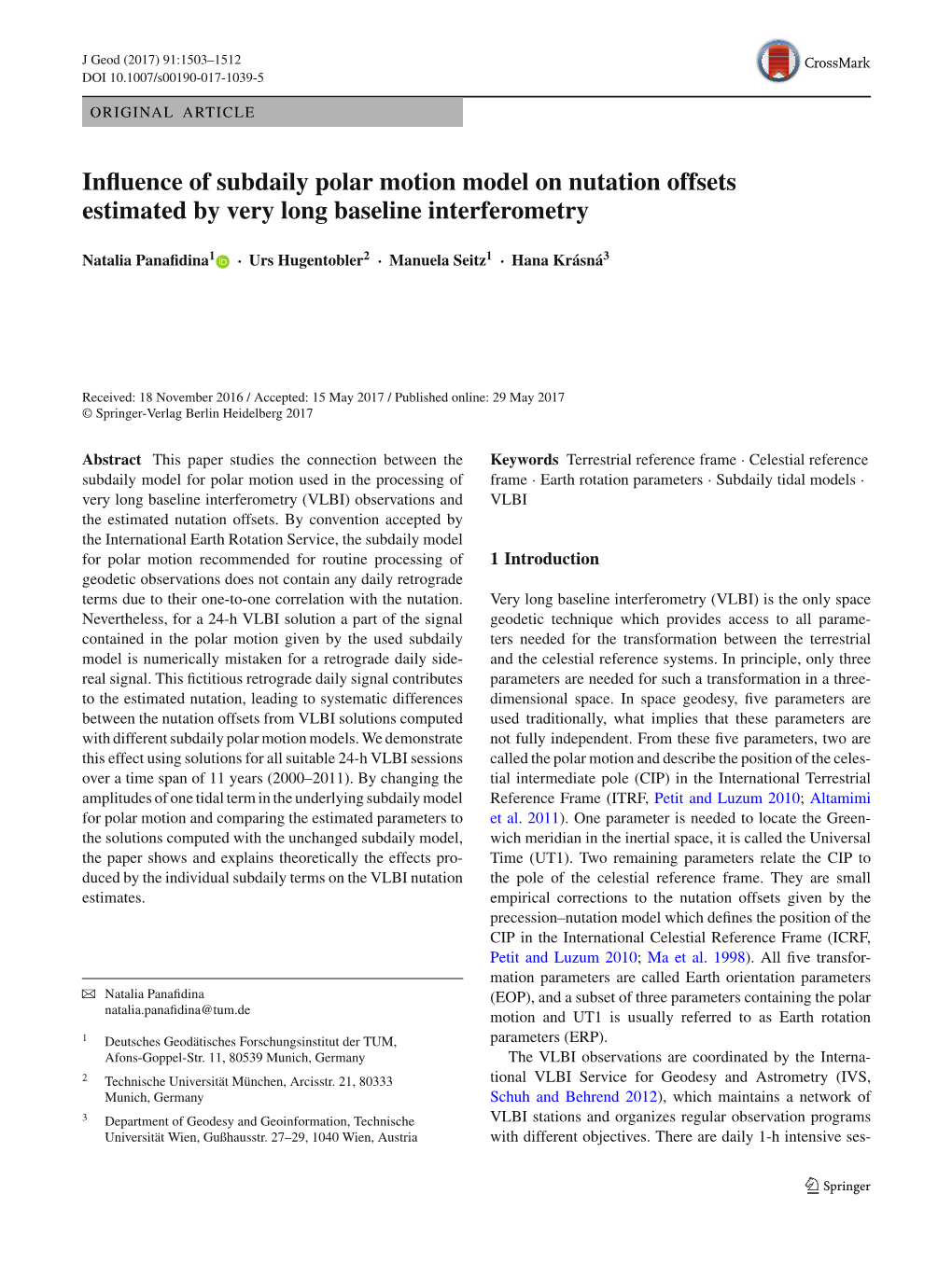 Influence of Subdaily Polar Motion Model on Nutation Offsets Estimated by Very Long Baseline Interferometry