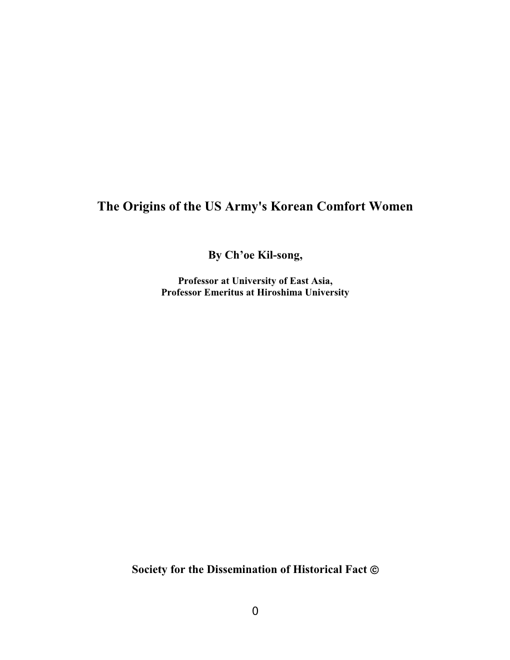 The Origins of the US Army's Korean Comfort Women