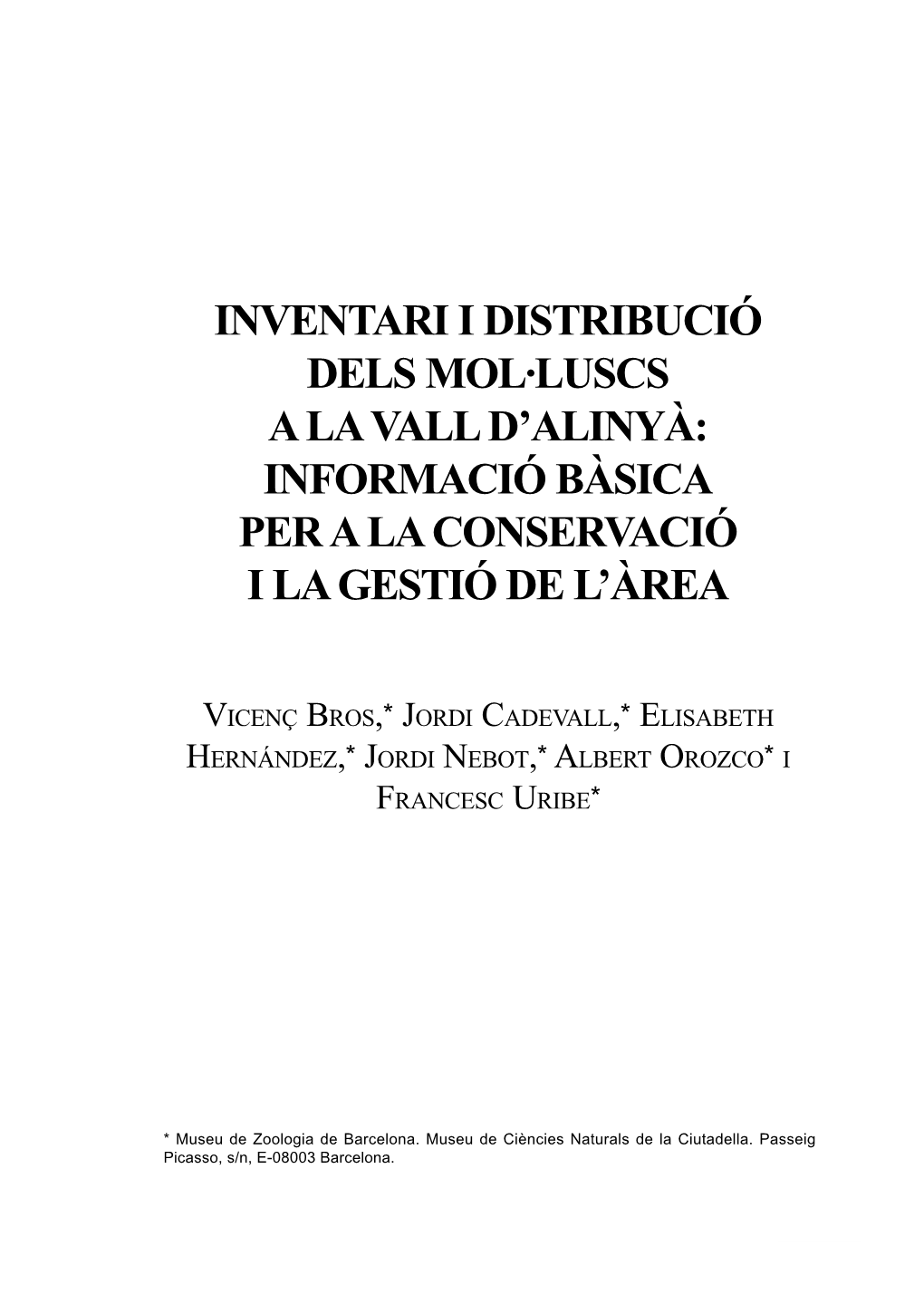 Inventari I Distribució Dels Mol·Luscs a La Vall D'alinyà