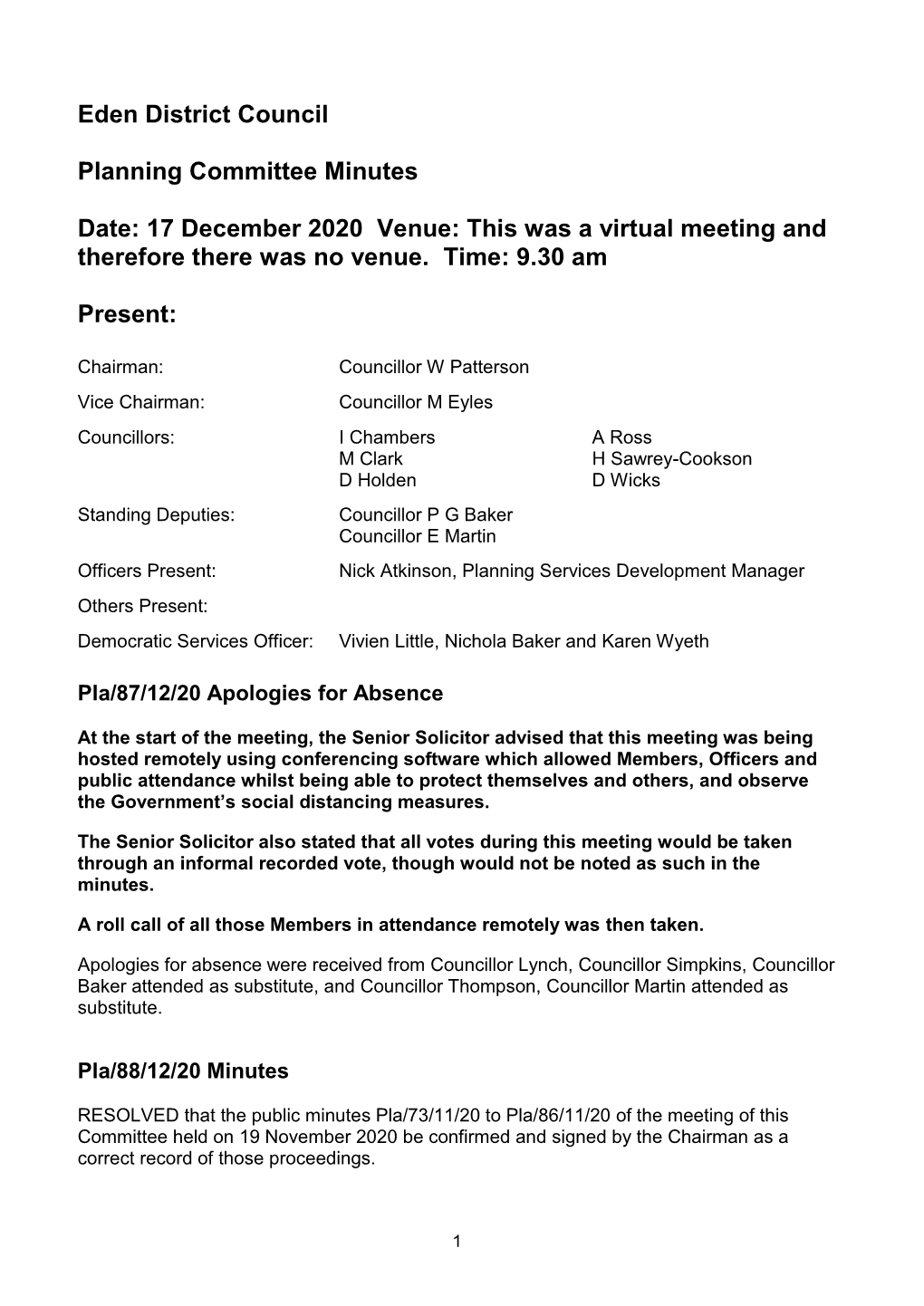 (Public Pack)Minutes Document for Planning Committee, 17/12/2020 09:30