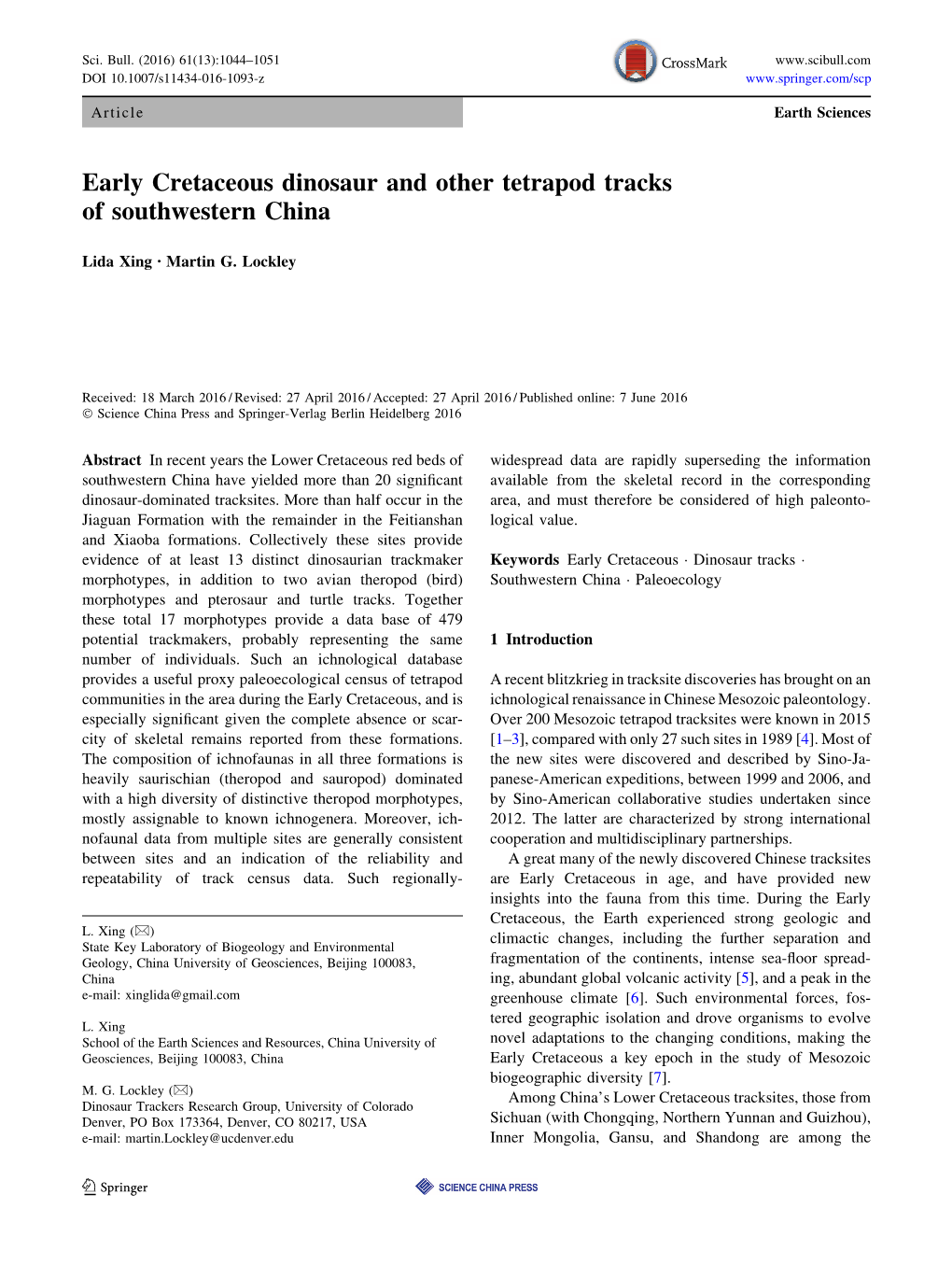 Early Cretaceous Dinosaur and Other Tetrapod Tracks of Southwestern China