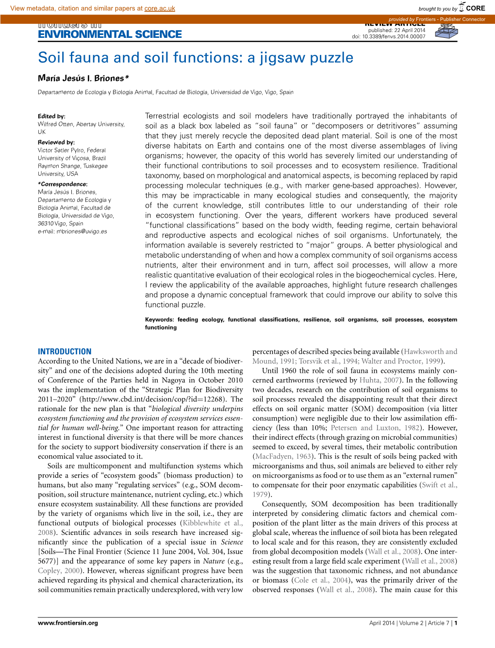 Soil Fauna and Soil Functions: a Jigsaw Puzzle