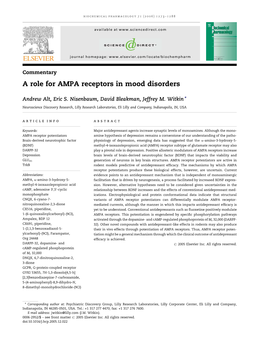 A Role for AMPA Receptors in Mood Disorders