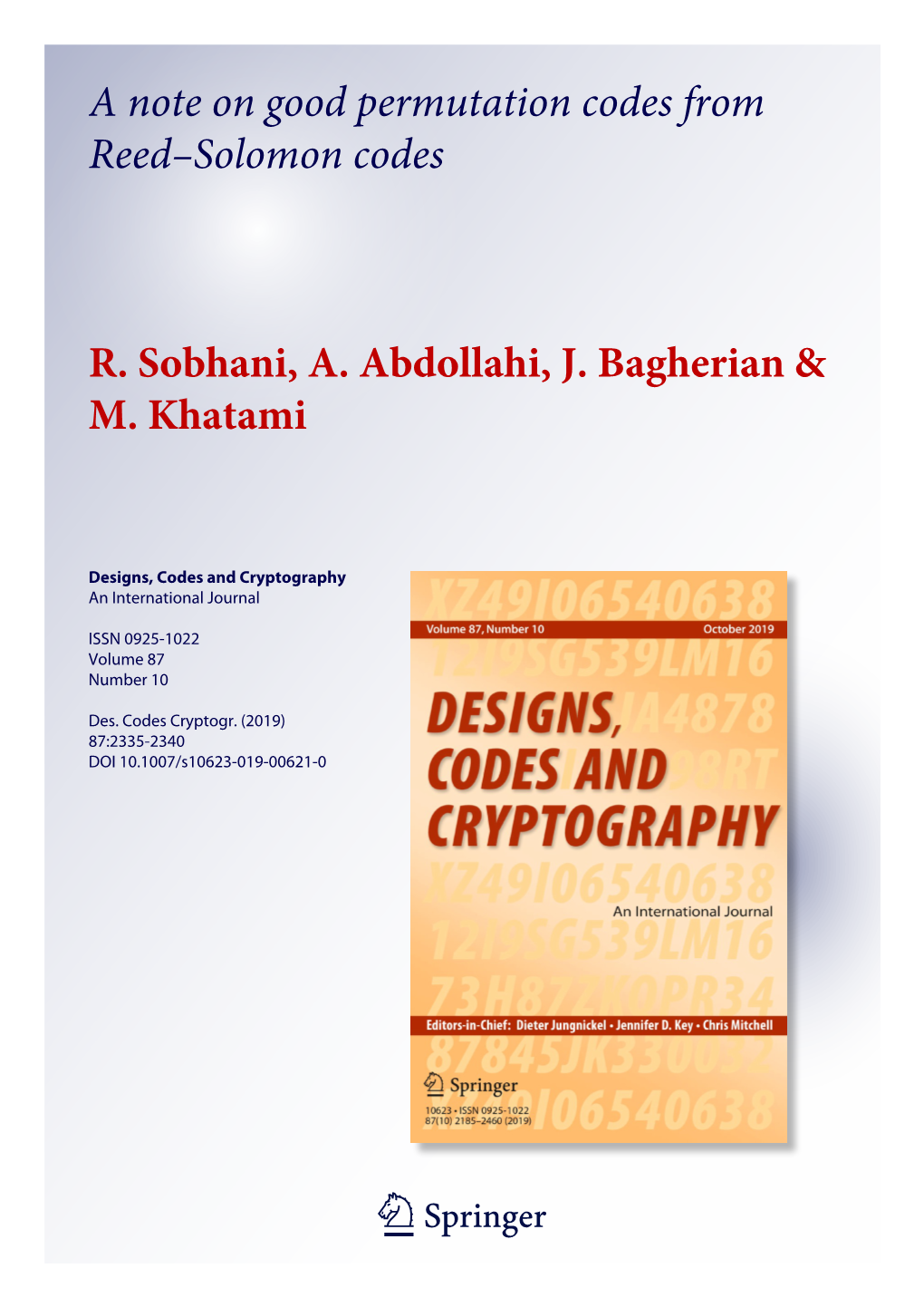 A Note on Good Permutation Codes from Reed–Solomon Codes