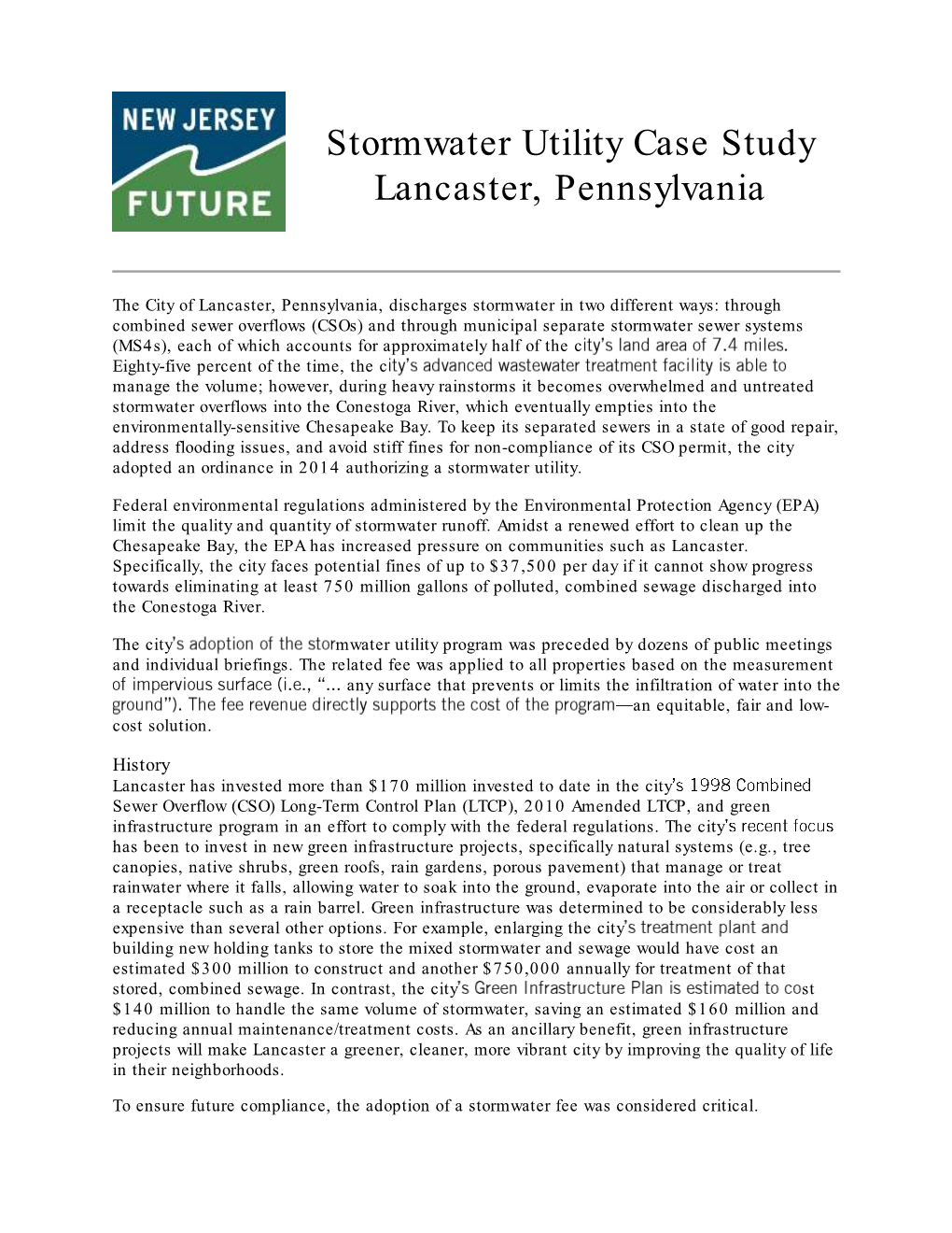 Stormwater Utility Case Study Lancaster, Pennsylvania