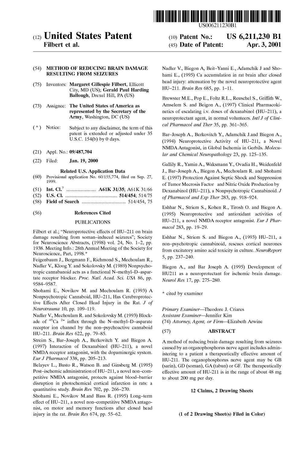 (12) United States Patent (10) Patent No.: US 6,211,230 B1 Filbert Et Al