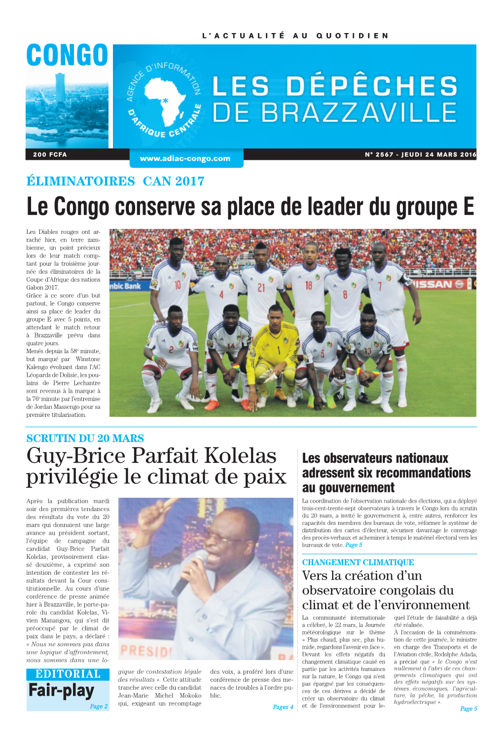 Le Congo Conserve Sa Place De Leader Du Groupe E