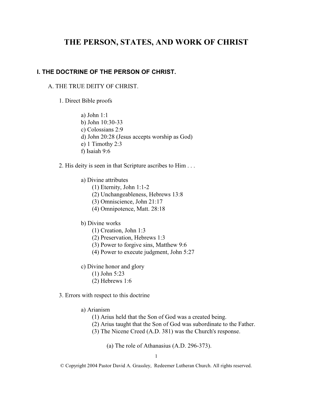 Person, States, and Work of Christ