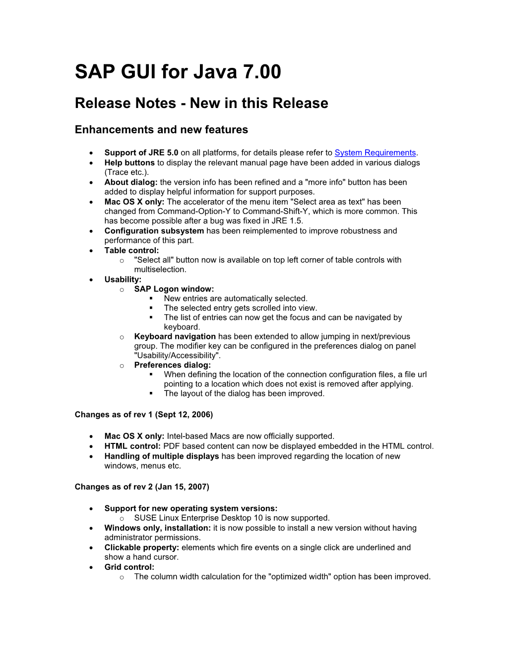 SAP GUI for Java 7.00 Release Notes - New in This Release