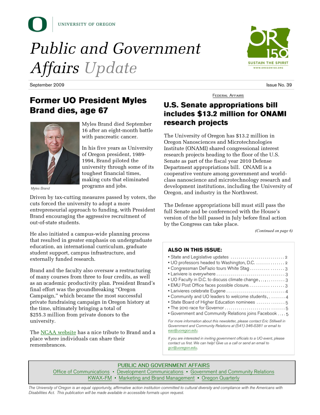 Public and Government Affairs Update