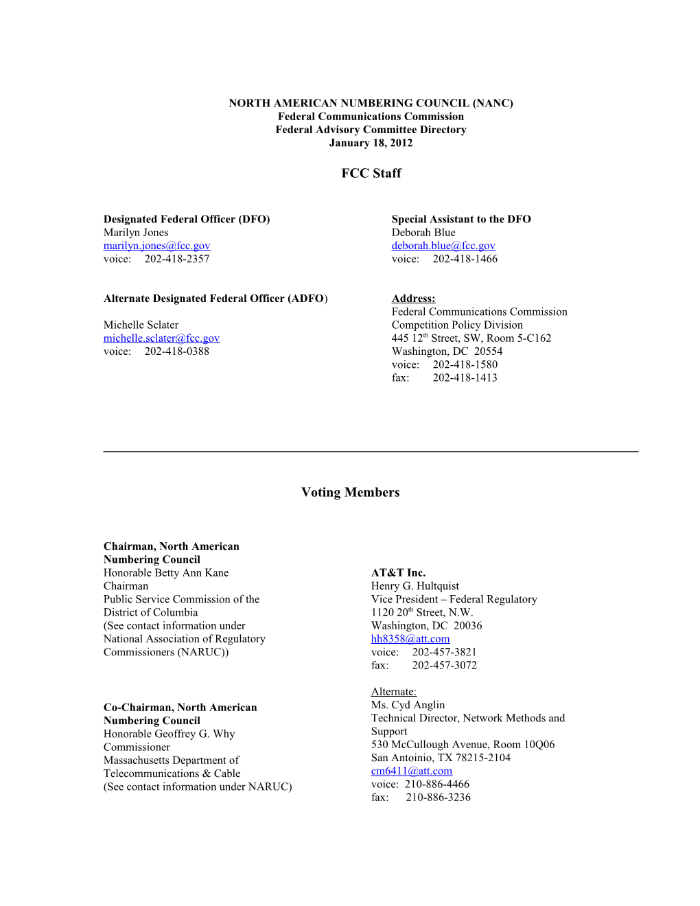 North American Numbering Council (Nanc)