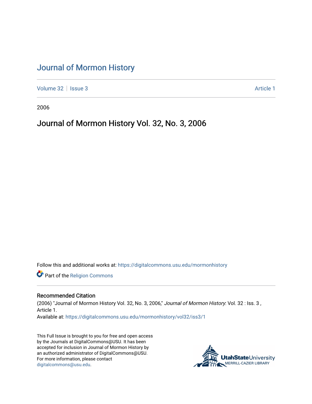 Journal of Mormon History Vol. 32, No. 3, 2006