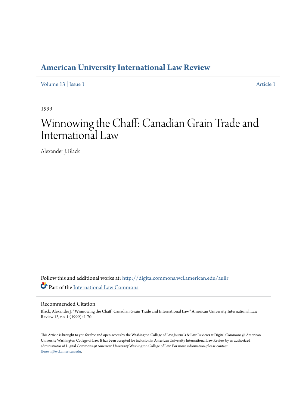 Winnowing the Chaff: Canadian Grain Trade and International Law Alexander J