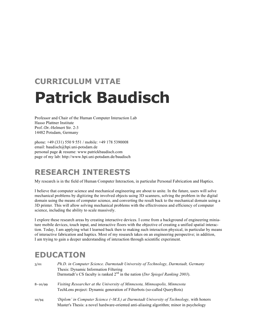 Resume: Page of My Lab