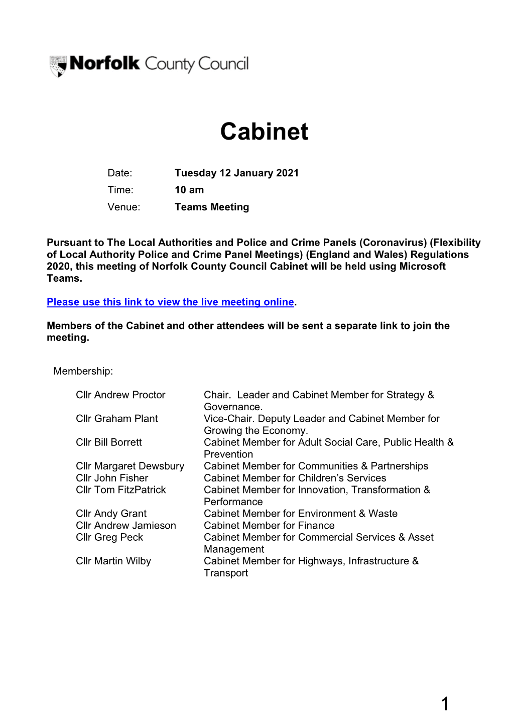 Risk Management Report to Cabinet on 12 January 2021